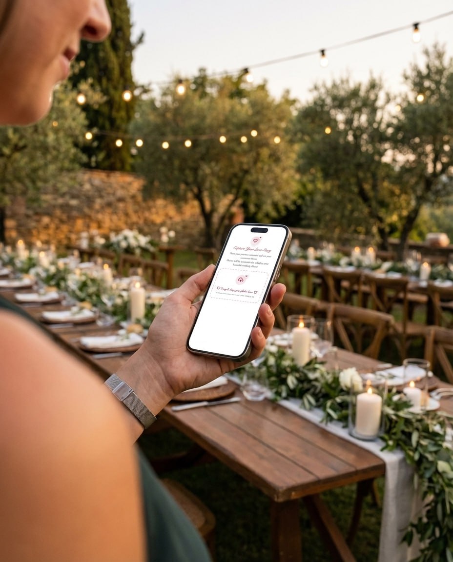 Wedding guest scanning the QR code with a phone camera
