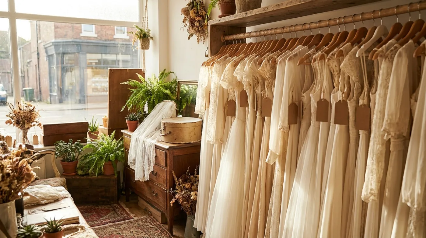 Kleiderstange mit Vintage-Brautkleidern (Symbolbild)